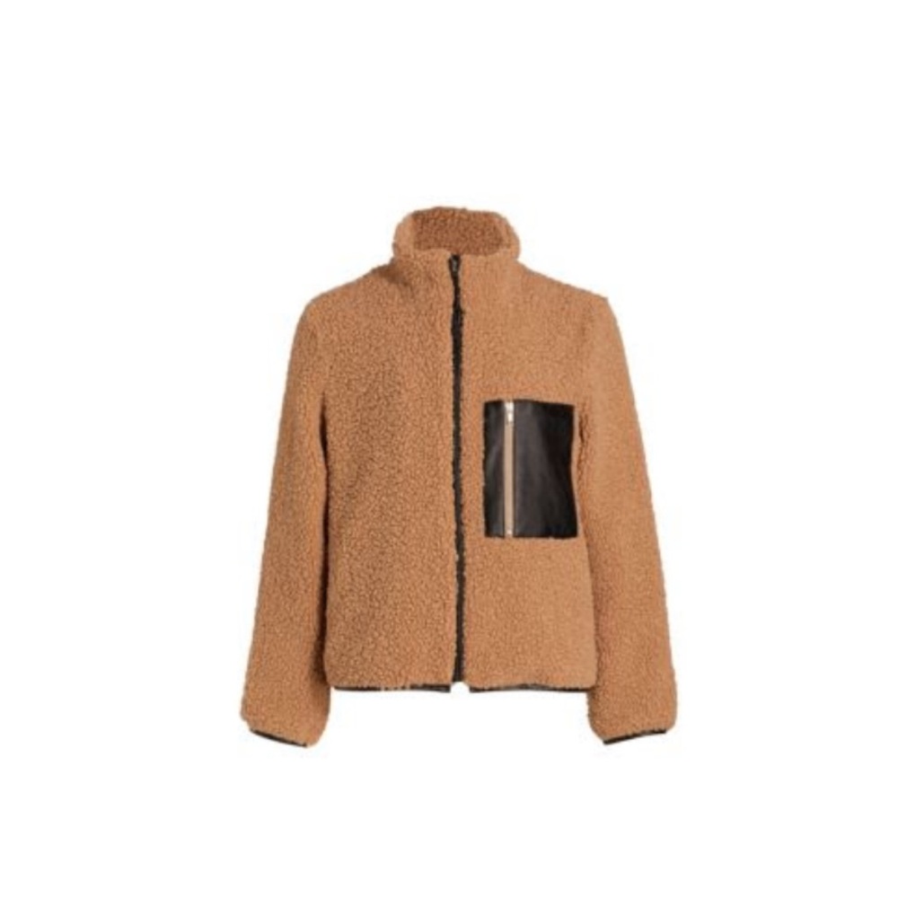 Ena Pelly Tan Sherpa Jacket with Black Accents size 4 Core Freya Jacket Saks